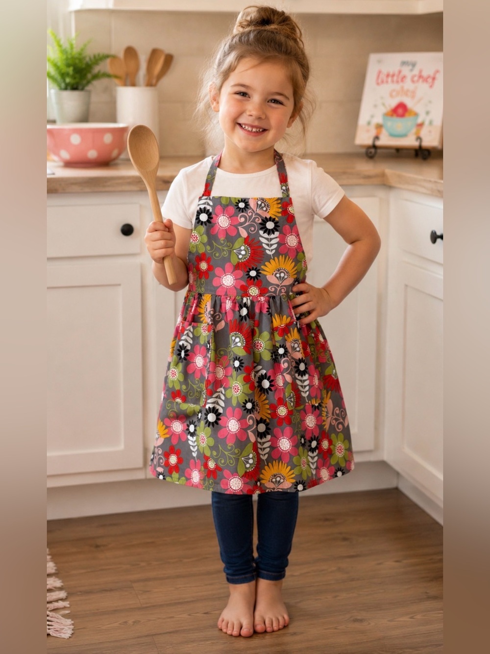 Retro Floral 🌺 Little Girls Cooking Apron Adjustable Handmade Style